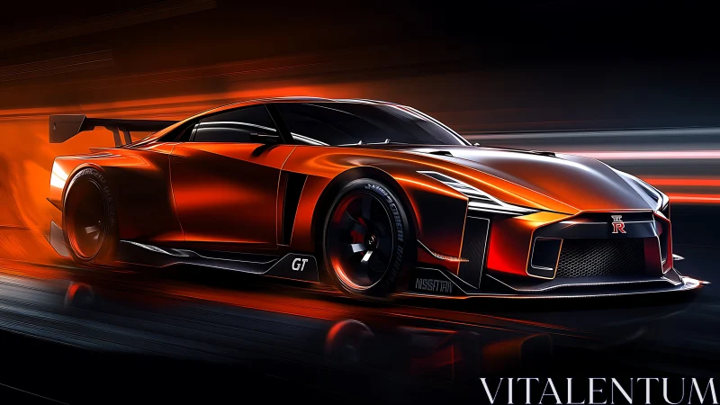 Electric orange GT-R concept races through neon-lit night