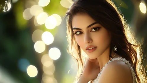 Backlit bridal portrait with shallow depth and warm bokeh glow.