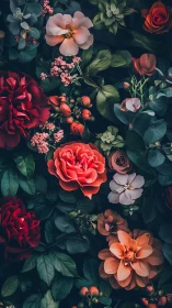 Layered Floral Arrangement with Roses and Foliage.