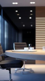 Contemporary Executive Conference Room: Curved Desk with Recessed LED Illumination.