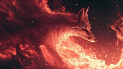 Volumetric fire fox rendered as luminous thermal entity.