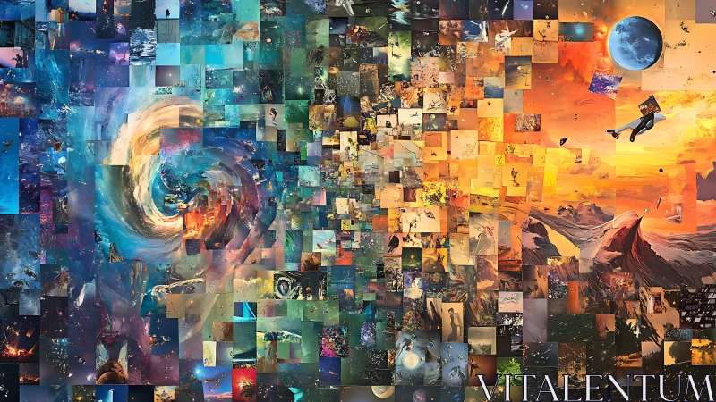 Spectrum-driven cosmic photomosaic with vortex-to-sunset gradient.