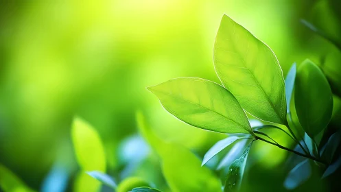 Tender green leaves soaking up soft morning sunlight.