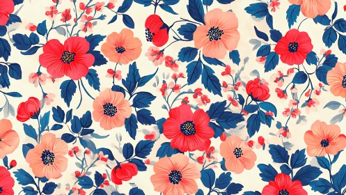 Crimson Blooms Dance Through Navy Foliage Symphony