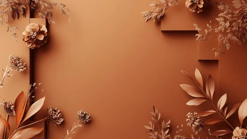 Monochrome terracotta floral relief with stepped geometric frame.