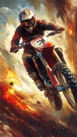 Motorcyclist soars through blazing dust clouds in fierce motion
