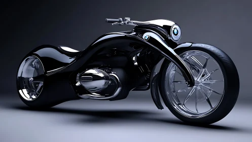 Futuristic BMW concept motorcycle stands under studio lighting