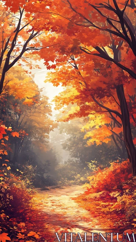 A Warm Autumn Path Glows with Golden Fall Colors