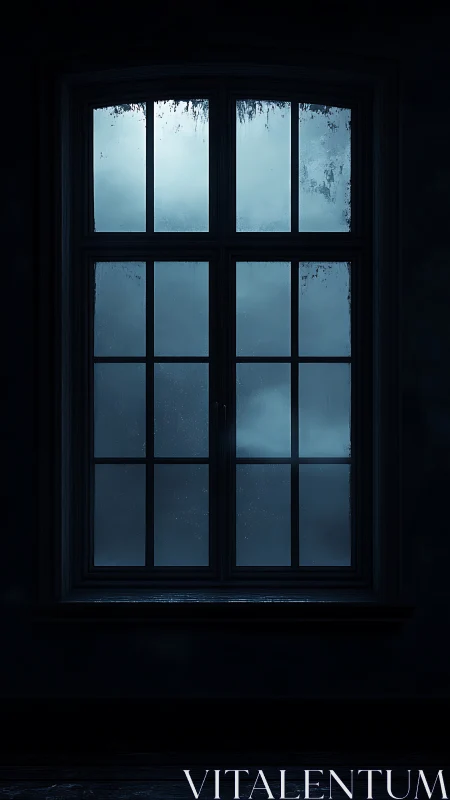 Moody blue night window with condensation and cold backlight