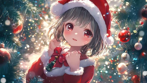 Christmas anime portrait renders soft bokeh and vivid ornament detail