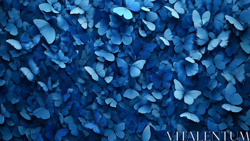 Monochromatic blue butterflies form dense layered macro surface