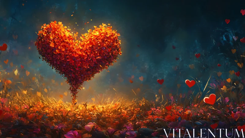 Incandescent Heart Aflame. Bursting Petals of Passion.