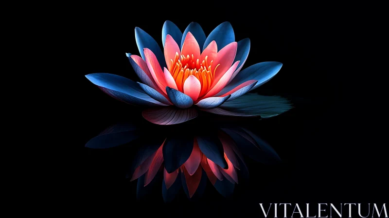 Pink and Blue Water Lily with Reflection.