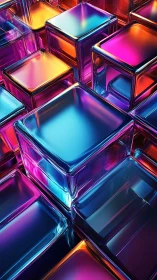 Colorized glass cube grid in stacked geometric arrangement.