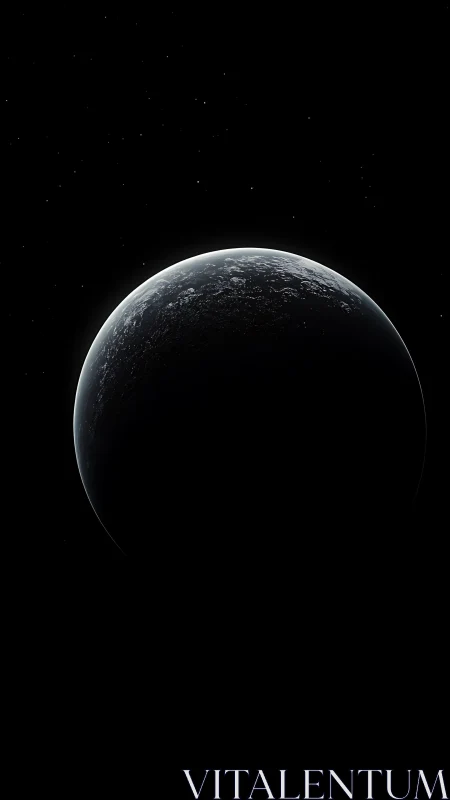 Photorealistic crescent planet with minimal deep-space framing.