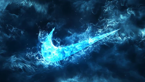 Glowing blue swoosh cuts through swirling cosmic smoke