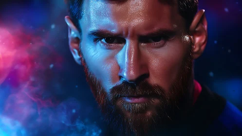 Cinematic close-up portrait using split-color neon rim lighting