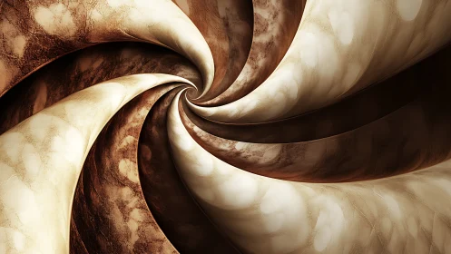 Spiral torsion pattern with layered, textured ochre fabric surfaces