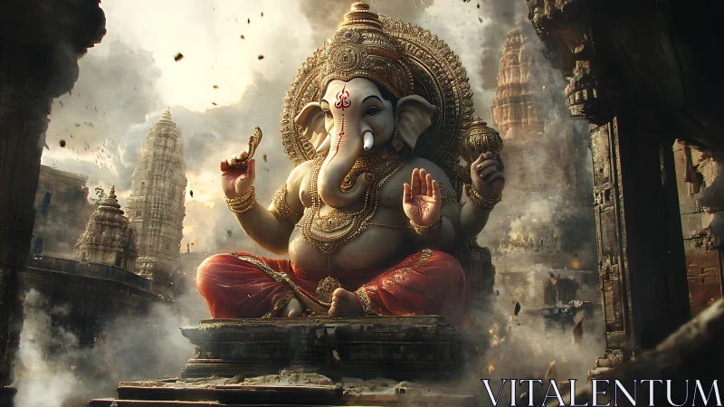 Colossal Ganesha of storms quietly crowns the crumbling city