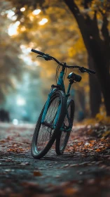 Blue Bicycle Resting in Golden Autumn Light.