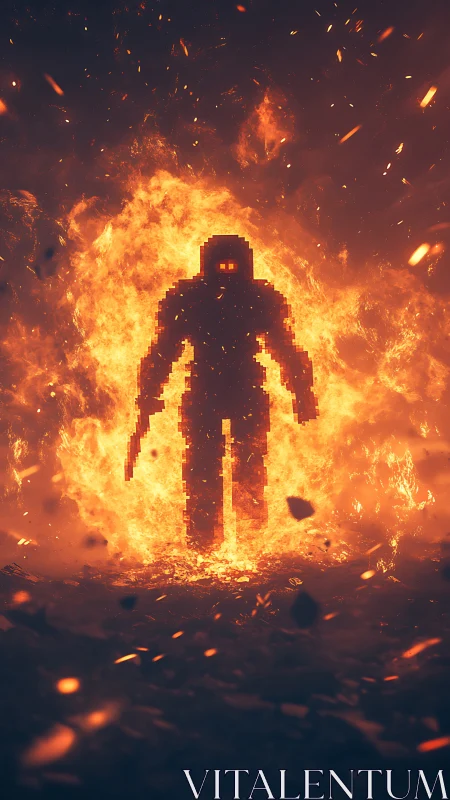 Pixel Art Warrior Consumed by Inferno.