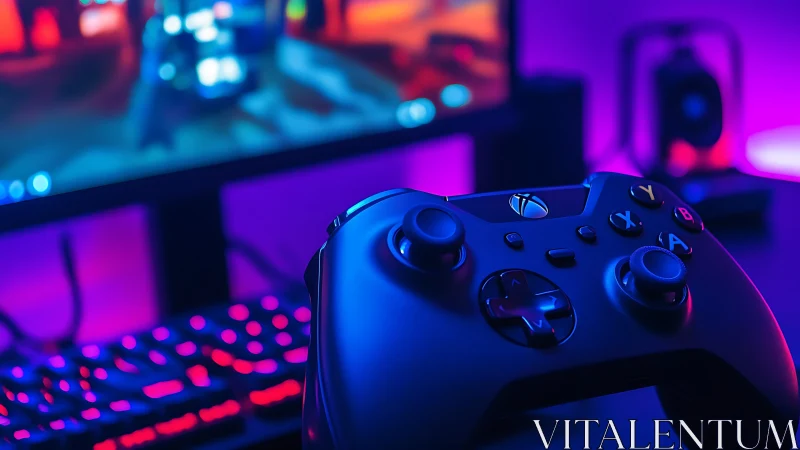 Controller glows like a neon helm steering digital worlds