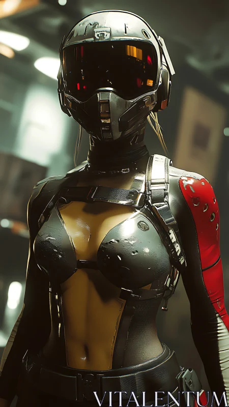 Futuristic female soldier wears reflective combat exosuit