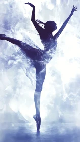 Silhouetted ballerina in luminous kinetic motion study.