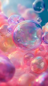 Iridescent soap bubbles in pastel bokeh atmospheric depth.