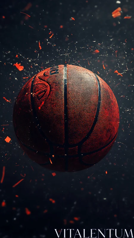 High contrast close up basketball with dynamic debris field
