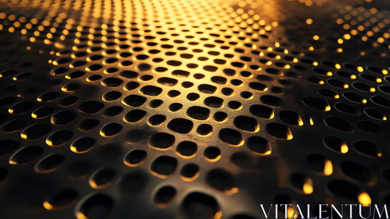 Abstract close-up of perforated metal surface with golden lighting.