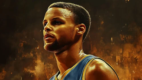 Digital portrait of basketball player in warm backlight.