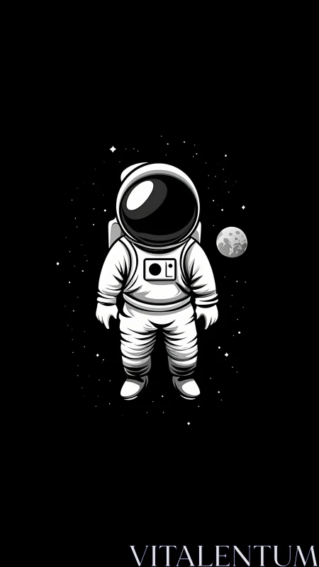 Lonely little astronaut drifts calmly in the quiet stars