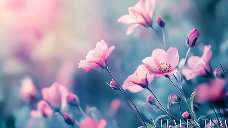Soft-Focus Pink Cosmos in Bokeh Haze: Macro Botanical Study.
