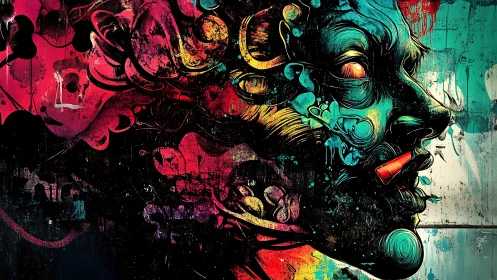 Vivid dual color portrait in abstract graffiti style.