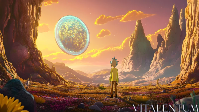 Celestial portal over alien valley in luminous digital painting.