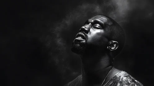 Close lit portrait shows man with head tilted back in shadow