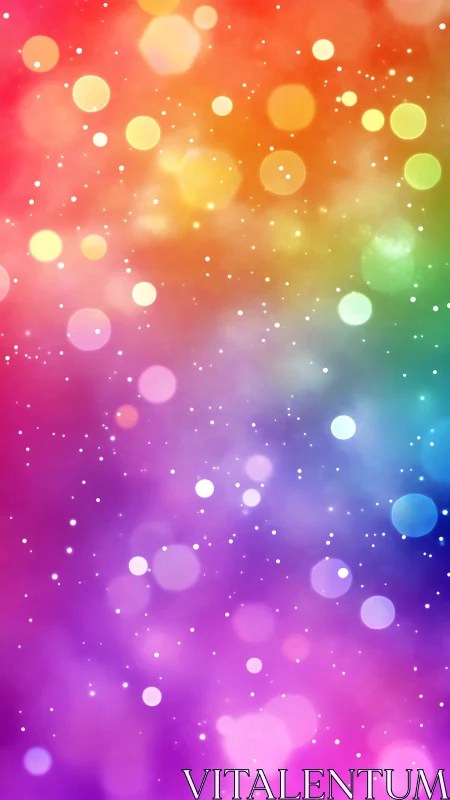 Rainbow bokeh daydream with floating lights and soft glow.