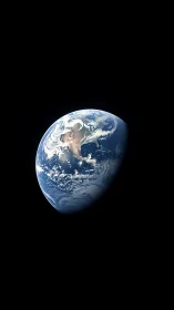 Earth viewed from space against black background.
