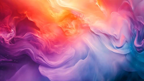 Glowing cosmic clouds swirl in soft waves of pink and gold