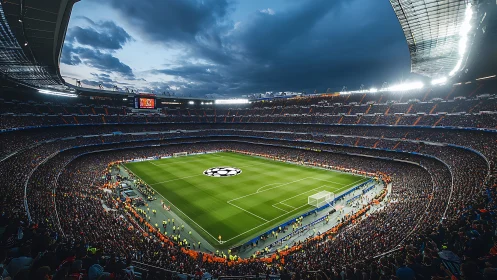 Floodlit football stadium hosts packed evening match