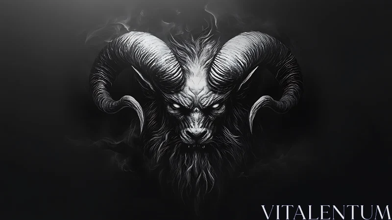 Horned shadow guardian emerging from swirling darkness.