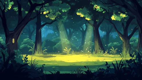 Enchanted Forest Clearing with Luminous Trees and Glowing Meadow