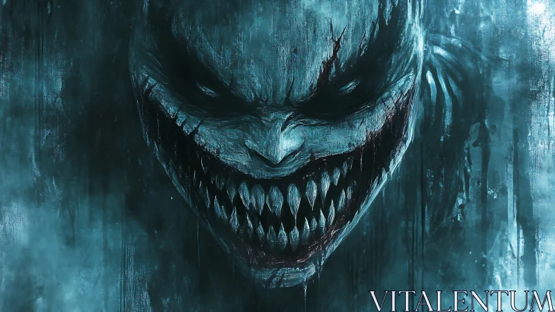 Sinister monstrous grin emerges from icy blue darkness.