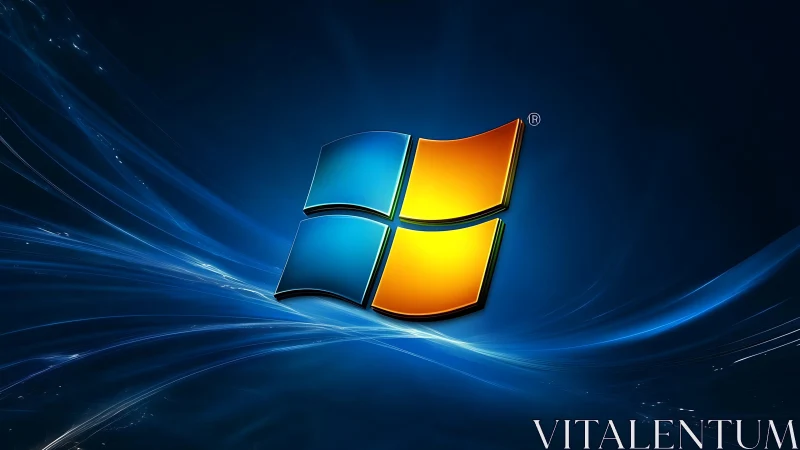 Glowing Windows logo floating on a deep blue digital wave.