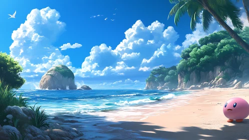 Kirby's Seaside Sanctuary: Anime Beach Paradise Revealed.