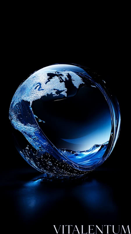 Glowing glass earth sphere with fluid oceans in motion.