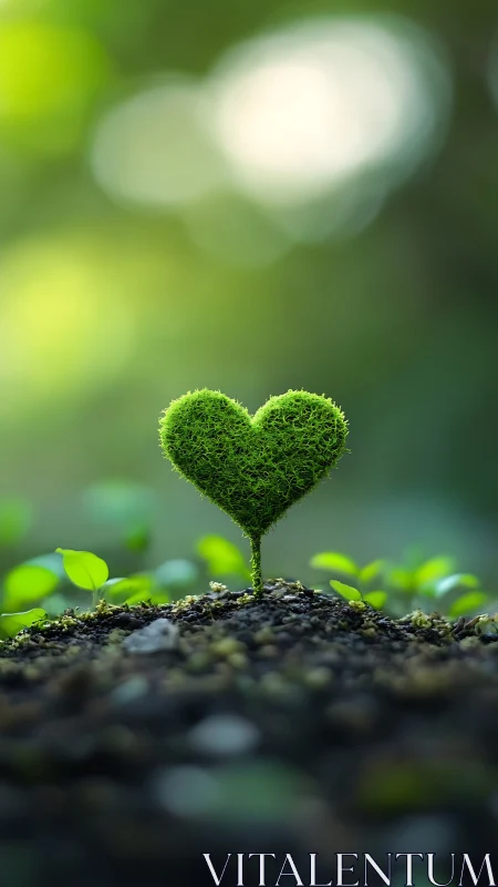 Moss heart-shaped plant form stands upright in shallow soil