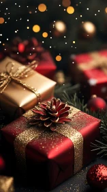 Glittering holiday gifts wrapped in cozy festive sparkle.