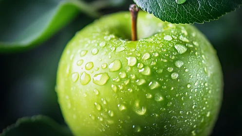 Dew-kissed green apple glows with crisp orchard freshness